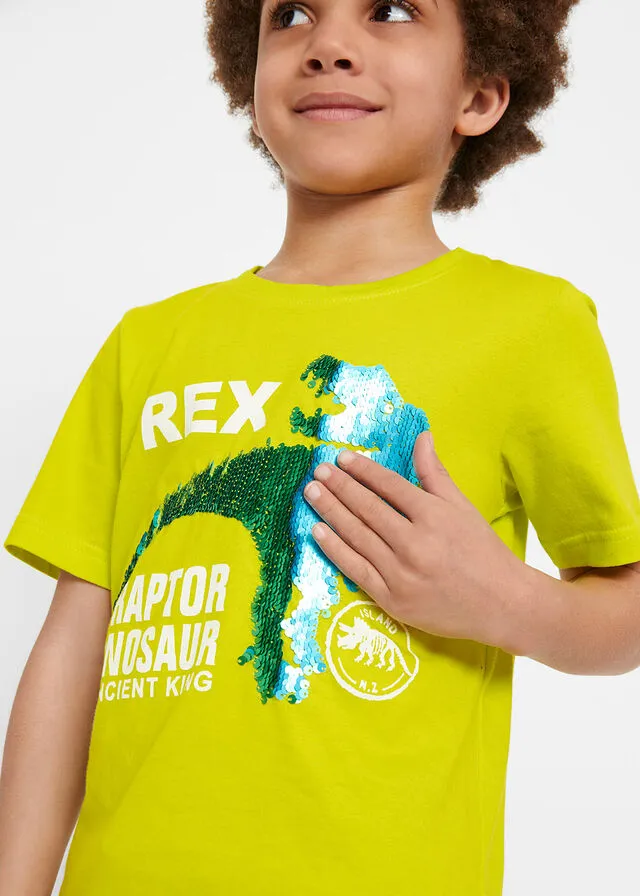 CAMISETA CON LENTEJUELAS REVERSIBLES Y PANTALóN CORTO PARA NIñOS (2 PIEZAS) VERDE LIMAGRIS OSCURO JASPEADO